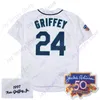 Ken Griffey Jr Jersey 1995 1997 Vintage Baseball Hall of Fame Home Away Green White Cream pullover knop