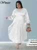 Plus size jurken wmstar maat voor vrouwen herfstkleding vast o nek geplooide elegant feest zoete maxi jurk groothandel druppel 230330