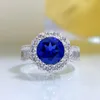 Luxury Sapphire Diamond Ring 100% Real 925 sterling silver Party Wedding band Rings for Women Bridal Engagement Jewelry Gift