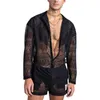 Men's Tracksuits Men's Clothing Fashion Suit Men 2pcs Clothes Set Hollow Out Sexy Lace Short Sleeve Casual T Shirt Top Shorts Summer Solid Color W0329