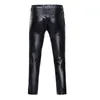 Heren jeans heren pu faux motorfietsbroek rechte been broek glanzend zilver gecoate metallic heren nachtclub podium kostuum homme 230330