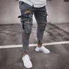 Jeans masculino outono calça casual masculina 2023 moda desfiada justa ajuste longo denim buraco