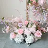 Decorative Flowers Pink Rose Floral Row Wedding Backdrop Flower Stand Arrangement Decor Arch Frame Event Party Prop Floor Window Display