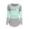 Women's T Shirts ZOGAA Style Striped Stitching Long-sleeved Breastfeeding Top T-shirt