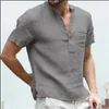 Camisetas para hombres Camiseta con cuello en V Diseño de un solo pecho Camiseta para hombres Moda casual Algodón y lino Transpirable Camisa de color sólido Hombre 230329