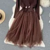 Kvinnor Casual Dresses Design Korean Maxi Autumn Sweet O Neck Puff Sleeve A-Line Dress Elegant Fashion Streetwear Long Dresses 2023