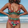Kvinnors badkläder Lorylei Bikini Set Print Leopard Linked Spaghetti Strap Triangle Thong Sexy Biquini Swimsuit Women Bathing Suit B605 230329