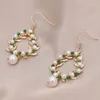 Hoop Earrings 2023 Trendy Green Crystal Handcraft High Quality Women Jewelry Small Natural Real Pearl Beads Earring