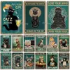 Retro siyah kedi sanat boya metal plaket vintage komik evcil hayvan poster garaj bar kulübü mutfak adamı ev duvar dekor tabağı 30x20cm w03