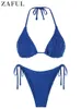 Kobiety stroje kąpielowe Trójkąt strojów kąpielowych Kanter Kanter Top High Cut Bikini Zestaw Tekstrutowany krawat Kąpiel Solid Solid 2023 230329