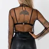 Women's Blouses Sexy Lace Mesh Sheer T Shirt Women Transparent Tops Turtleneck See Through Cover