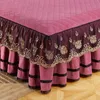 Bed Skirt Solid Color Luxury Thick Velvet Quilted Bedspread Queen King Size Lace Embroidery Short Plush Bed Skirt Not Included Pillowcase 230424