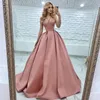 Blush Pink Evening Bone Bodice A Line Sequin Rems Lång formell prom Party Dress Zipper Back Designerklänningar för speciella OCNS