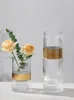 Vaser nordiskt ljus lyxguldfälg transparent rak glasvas dekoration vardagsrum blommor arrangemang hydroponic rik bambu