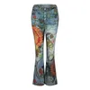 Dames Jean's Bootcut Distressed Warded Wide Been Denim Print Casual Pants Flower Faux Jeans For Women Fall 230330