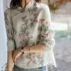 Women's Polos Linen Shirt Cheongsam Blouse Chinese Style High Quality Flower Embroidery Long Sleeve Autumn Tops Cotton and Elegant 230330