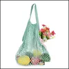 Sacos de armazenamento Malha Net Bag String Shop Cestas Tote Tecido Reutilizável Frutas Legumes Bolsa Drop Delivery Home Garden Housekee Organiz Dhxc1