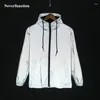 Jackets masculinos Night Night Full Reflective Windbreaker Mesh Jacket Capeled Streetwear
