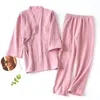 Women's Sleepwear 2023 Japanese Kimono Set 100Cotton Pajamas Twopiece Couple Yukata Loose Men's And Sweat Steaming Suit Home Service 230330