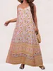 Plus -klänningar Finjani Floral Print Maxi Cami Dress for Women Vneck Backless Elegant Large Hem Boho Long Size 4xl 230330
