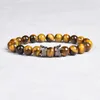 Strand Natural Yellow Tiger Eye Stone met sleepkroonarmband 8mm ronde kralen Elastische armbanden voor mannen Prachtige geschenk charme sieraden