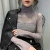 Women's Blouses Slim Pile Of Half-high Neck Pleated Lace Mesh Bottom Blouse For Women In Autumn And Winter Long-sleeved Layered Top