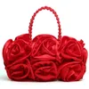 Kvällspåsar boutique de fgg röd blomma rose bush kvinnor satin handväska pärlhuvudsäck bröllop handväska brudkoppling 230329