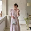 Lässige Kleider Elegantes Tweed-Kleid Damen Korean Fashion Frühling Sommer Puffärmel A-Linie Slim Plaid Pink Office Lady Vestidos