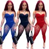 2023 Designer Mulheres Tracksuits Sexy Sem Mangas Bodysuits e Ver Através de Lace Leggings Dois Conjuntos de Peças Verão Sheer Outfits Night Club Wear Atacado Roupas 9618