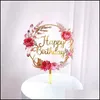 Diğer Festival Parti Malzemeleri Çiçekler Mutlu Yıllar Kek Topper Çiçek Renkli Baskılı Akrilik Cupcake Toppers Anneler Günü D Dhjnk