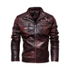 Men's Jackets Men's PU Leather Jacket Motorcycle Coat With Plus Velvet Winter Mens Outerwear Moto Biker