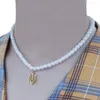 Chaînes Imitation Perle D'eau Douce Ukraine Emblème National Collier Alliage Badge Motif Pendentif Cou Bande Bijoux Pour Femmes