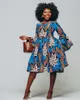Etnische kleding 2023 Africa Digital Printing Dames Herfstjurk Drie kwart Lotus Leaf Sleeve kleine v-neck spot groothandel