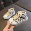 Athletic Outdoor Autum Girls Shoes Leopard Children Cansa Canva Boots Shoes Baby Toddler Shoes Little Kids Princess Girl Fashion Soft Sneakers W0329