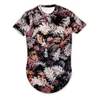 T-shirts pour hommes Harajuku 3D feuille colorée impression numérique tenue décontracté à manches courtes-chemise ample U ourlet lait soie Polyester