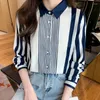 Damen Blusen Damen Tops und Hemden für Damen im koreanischen Stil Langarm Büro gestreift Chiffon Camisas Y Blusas