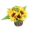 装飾的な花の花輪1PCインテリアフラワー装飾偽のヒマワリポットボンサイ飾り黄色