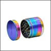 Accessoires Rainbow Color Herb Grinder 4couche 40/50 / 60mm de diamètre en métal en alliage de zinc broyeur fumer main mler tabac goutte livrer Dhxsq