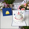 Gratulationskort 3D POP up Happy Birthday Laser Cut Fruit Cake Shaped Vykort Giftkort med kuvertklistermärken Drop Delivery Home G DHYV8