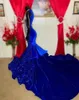 Sparkly Royal Blue O Collo Abiti da ballo lunghi per ragazze nere 2023 Paillettes Gillter Mermaid African Aso Ebi Abito da sera