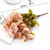 Decorative Flowers 14 Head Persian Rose Artificial Silk Small Bouquet Flores Home Party Spring Wedding Decoration Fake Flower
