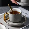 Tassen Nordic Coffee Cup Set Home Grau mit goldenem Rand Keramikuntertasse und Löffel 3-teiliger exquisiter Nachmittagstee