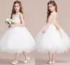 Mädchenkleider Blumenkleid Weiß Elfenbein Ärmellos Maßgeschneidertes Geburtstagskleid Prinzessin Fluffy Tüll Spitze Erstkommunion