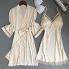 Vêtements de nuit pour femmes Sexy Femmes Rayonne Kimono Salle De Bains Blanc Mariée Robe De Mariée Pour Femmes Ensemble Dentelle Décoration Pyjamas Casual Maison Vêtements Robe De Soirée 230330