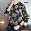 Men's T Shirts Round Neck Long-sleeved Thin Section 2023 Spring Slim Floral Wild Casual Men