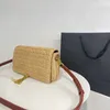 Borsa di paglia con nappa Borse a tracolla Summer Beach Borse tessute Tracolla in pelle a catena Hardware in metallo Lettera Tassel Hasp Tasca interna con cerniera Pochette