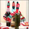 Julekorationer Mini Knit Santa Claus Reindeer Tree Wine Bottle Scarf Hat Festive Dot Stripe Dining Table Drop Delivery DHXPA