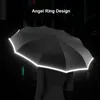 Ombrelli Ombrello inverso pieghevole completamente automatico di lusso con striscia riflettente grande ombrello da uomo resistente al vento 230330