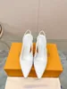 2023 fashion Women Shoes Pumps High Heels Sexy Pointed Toe Pearl Mules Slingback Runway Spell Color Wedding Party -048