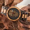 Armbanduhr Vintage Art Handcrafts geprägtes Schädel Design Uhr für Männer gemischt einstellbare Vollholzband Steampunk Quarz Analoguhr